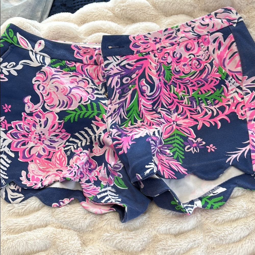 Lilly Pulitzer 5” Buttercup Knit Shorts Oyster Bay Navy Ruffle Your Feathers